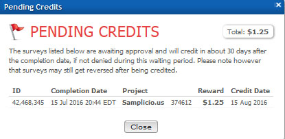 Ysense Créditos pendientes / Pending credits